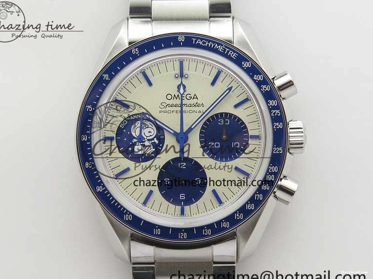 0111 Speedmaster SS Snoopy Apollo OMF Best Edition White Dial on SS Flat link Bracelet Venus Trendy 7882